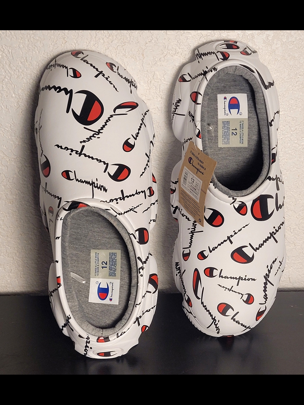 Champion Logo Print Super Meloso Warped Mules Men's Size 12 White